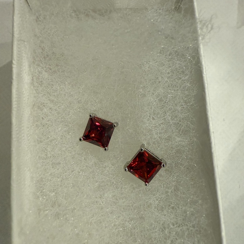 Red Square Crystal Stud Earrings Never Worn.